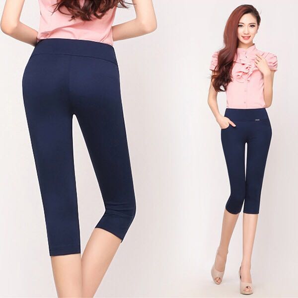 Summer thin elastic high waisted Capris for women wearing Leggings show thin and loose Korean pencil pants large women's pants