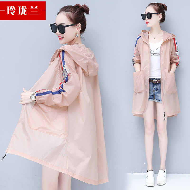 2023 spring and summer sun protection clothing women's mid-length all-match anti-ultraviolet outdoor beach large size thin coat loose version